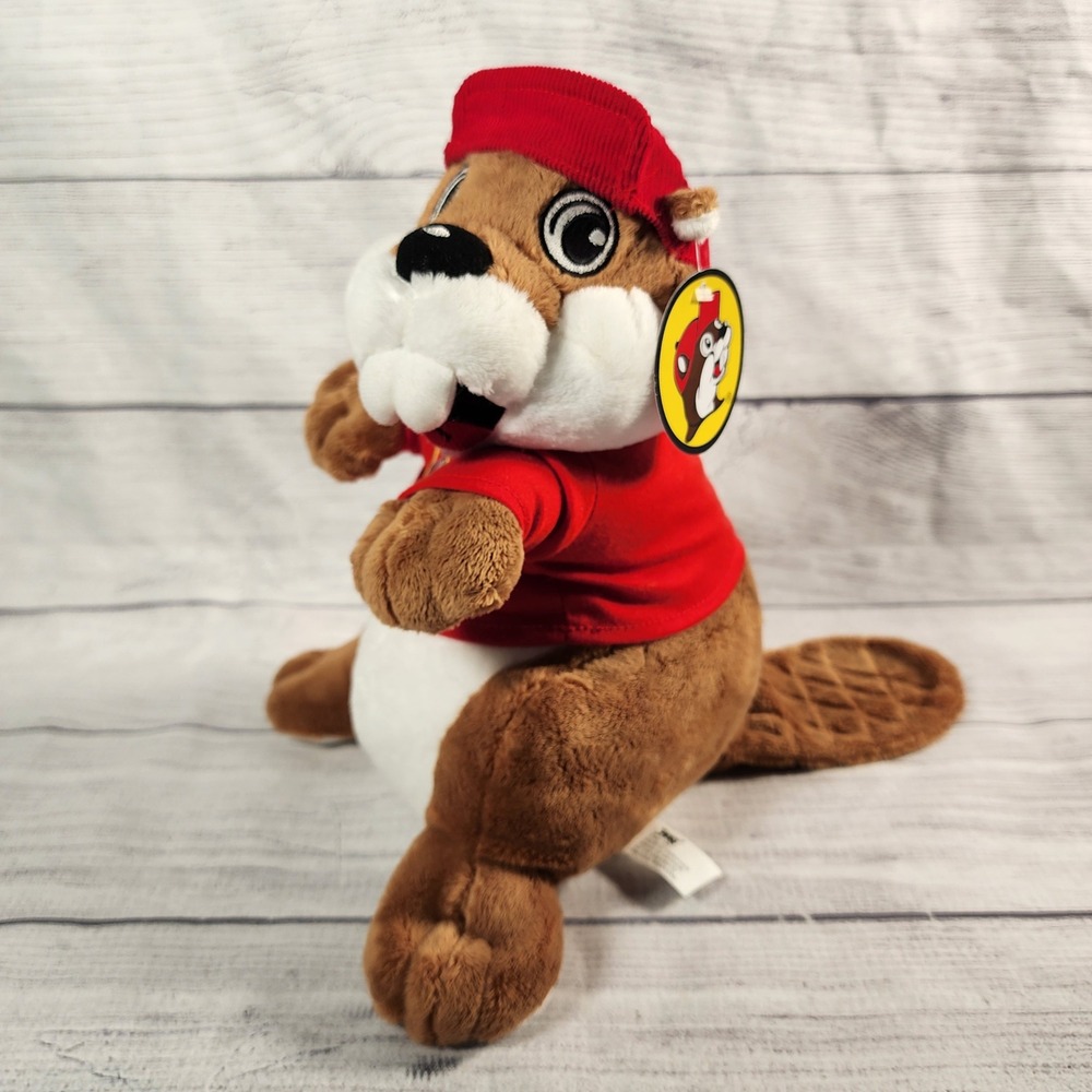 Buc-ee's Mascot Plush Beaver 10 inch Stuffed Animal Red Shirt Corduroy Hat NWT - Picture 2 of 6